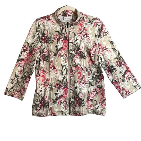 Chico’s Weekends soft zip front print three quarter sleeve transitional jacket L - Picture 5 of 12